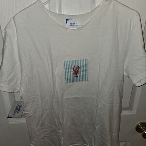 Shells And Anchors Womens M White Short Sleeve Tee with Lobster Patch